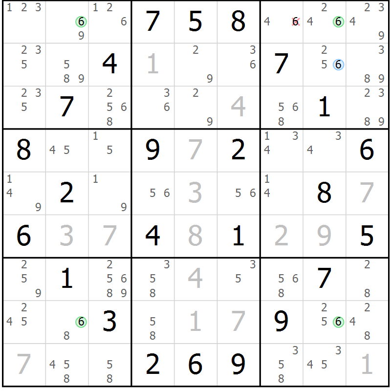 Position des candidats pour la solution de la Gr 65 page 68 du magazine de sudoku Maestro n° 085