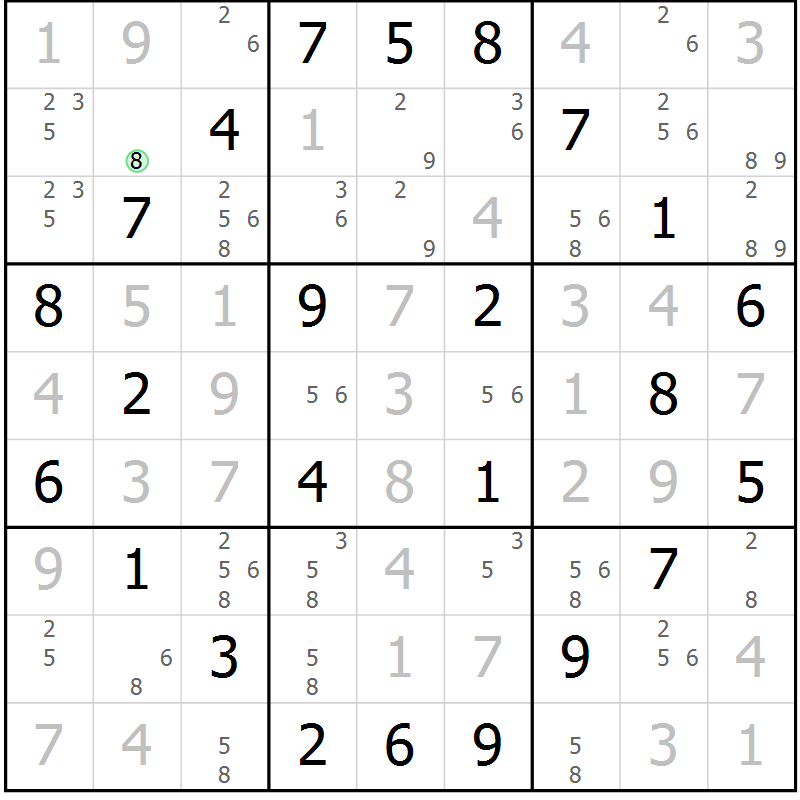 Position des candidats pour la solution de la Gr 65 page 68 du magazine de sudoku Maestro n° 085