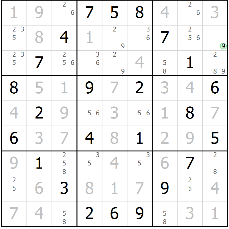 Position des candidats pour la solution de la Gr 65 page 68 du magazine de sudoku Maestro n° 085