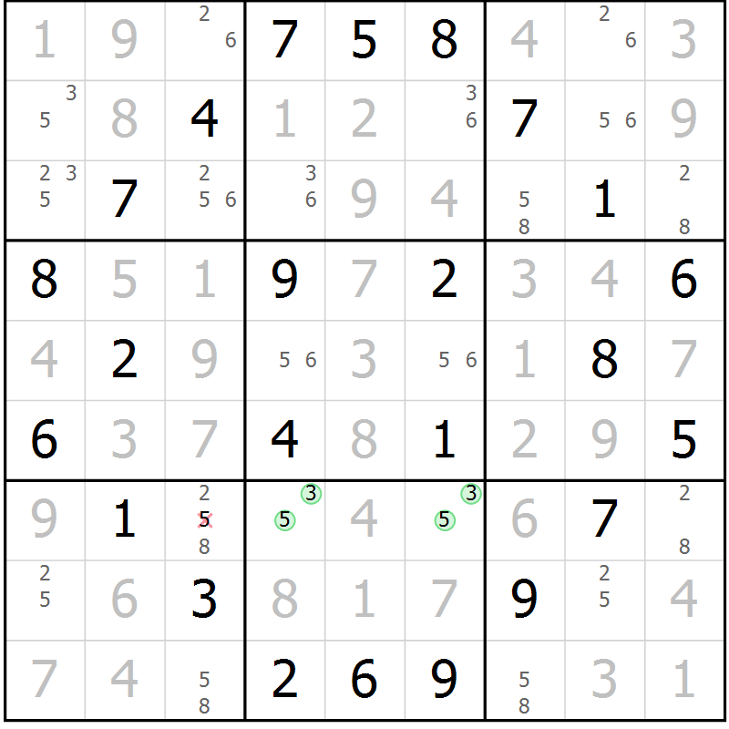Position des candidats pour la solution de la Gr 65 page 68 du magazine de sudoku Maestro n° 085