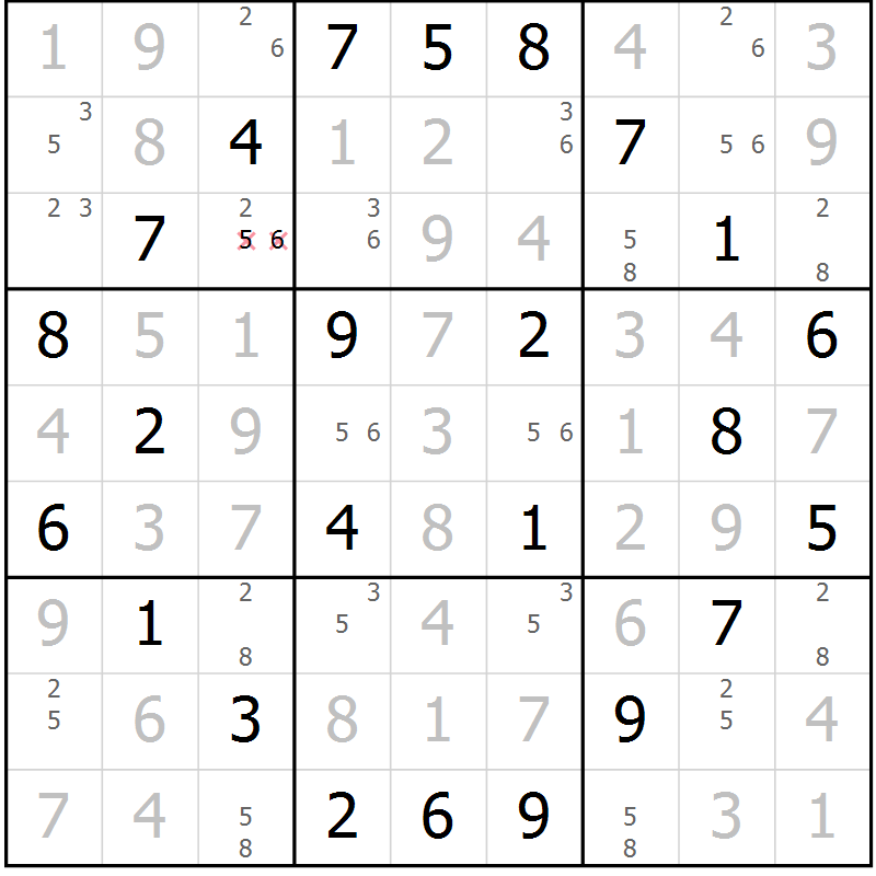 Position des candidats pour la solution de la Gr 65 page 68 du magazine de sudoku Maestro n° 085