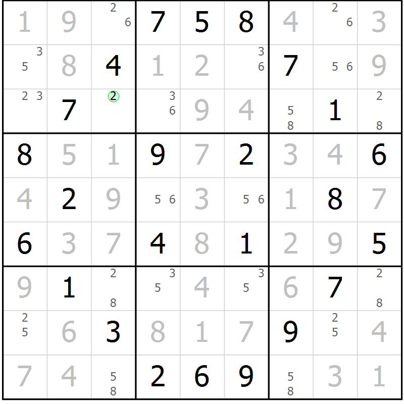 Position des candidats pour la solution de la Gr 65 page 68 du magazine de sudoku Maestro n° 085