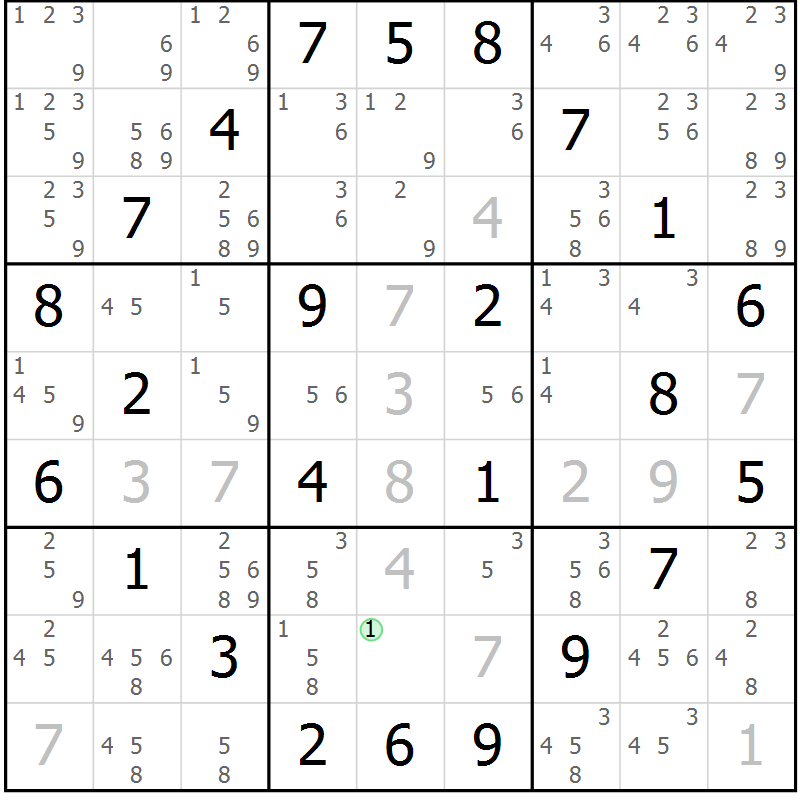 Position des candidats pour la solution de la Gr 65 page 68 du magazine de sudoku Maestro n° 085