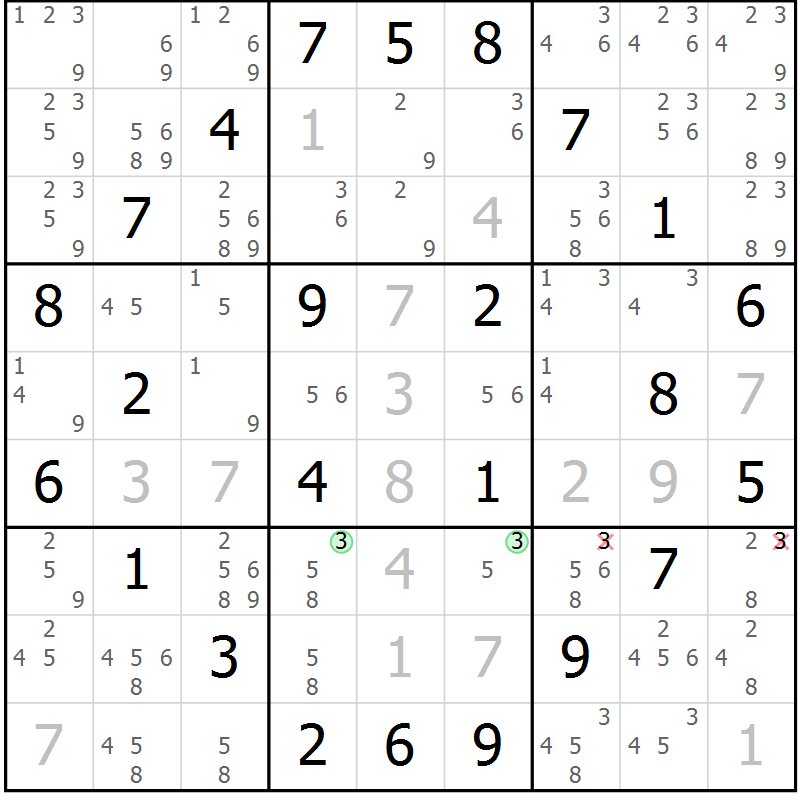 Position des candidats pour la solution de la Gr 65 page 68 du magazine de sudoku Maestro n° 085