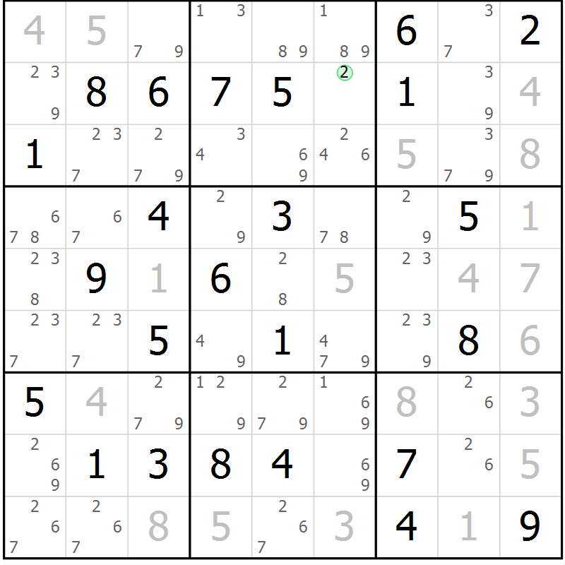 Position des candidats pour la solution de la Gr 66 page 69 du magazine de sudoku Maestro n° 085