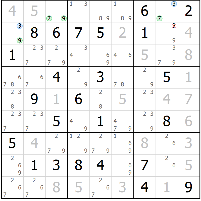 Position des candidats pour la solution de la Gr 66 page 69 du magazine de sudoku Maestro n° 085