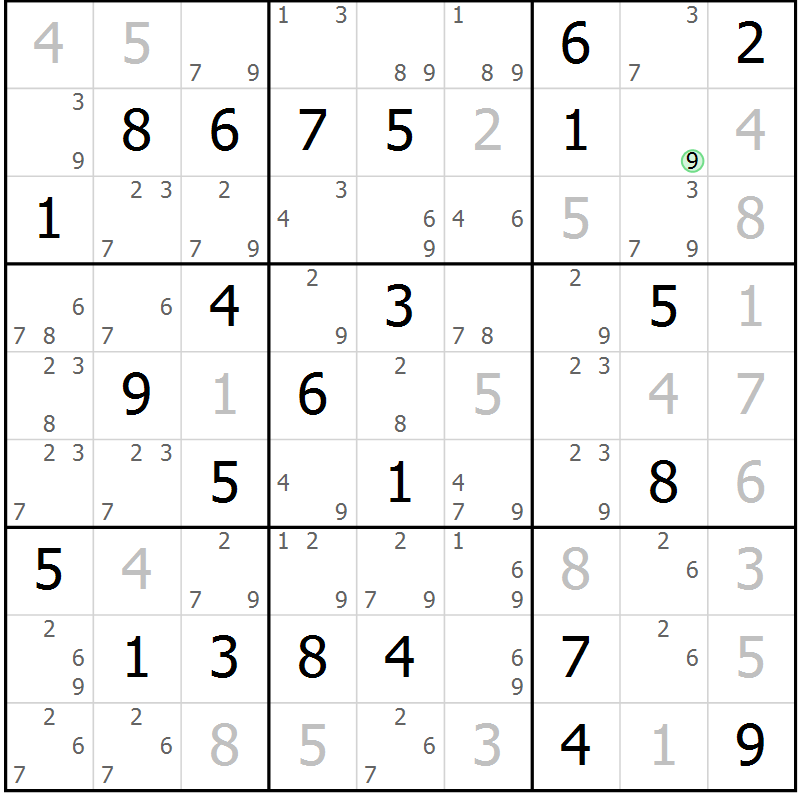 Position des candidats pour la solution de la Gr 66 page 69 du magazine de sudoku Maestro n° 085