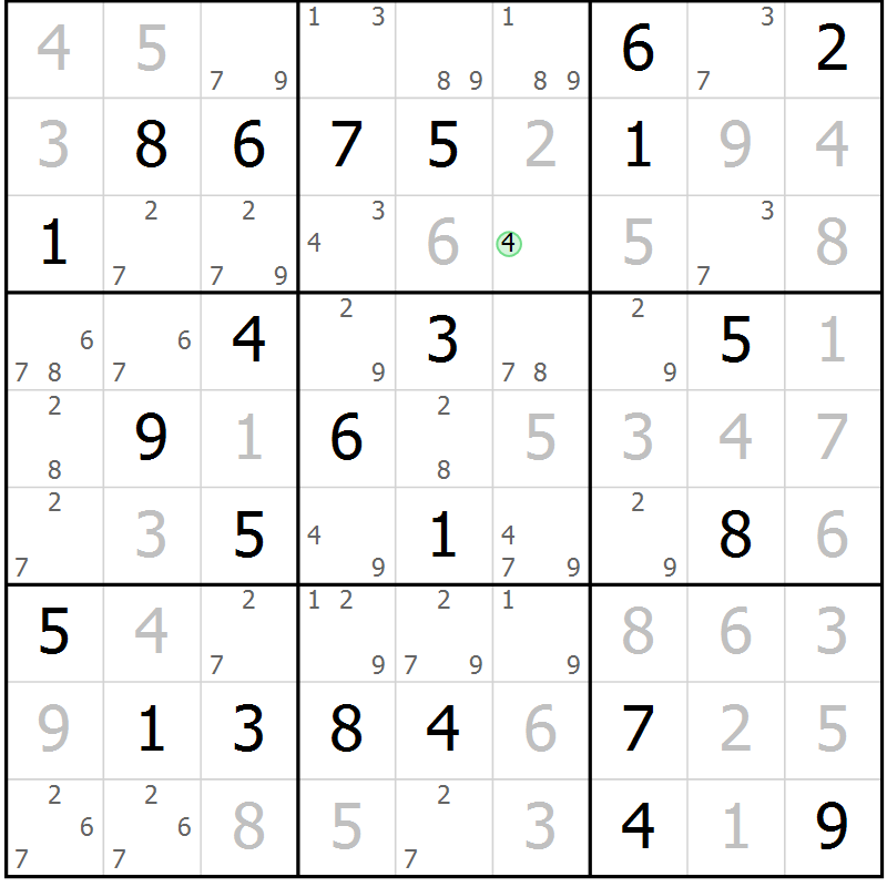Position des candidats pour la solution de la Gr 66 page 69 du magazine de sudoku Maestro n° 085