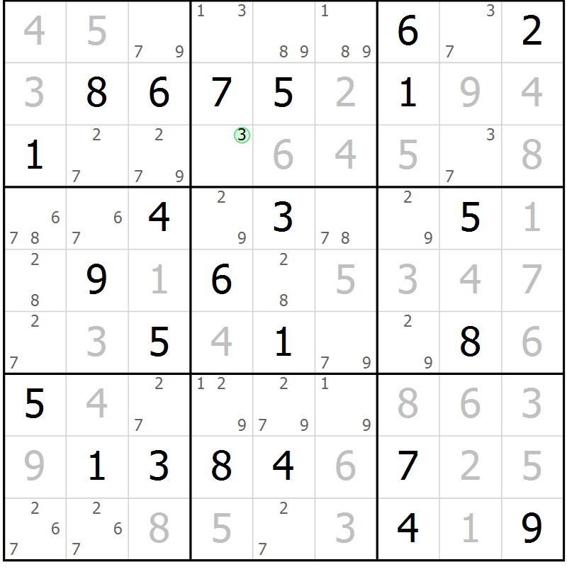 Position des candidats pour la solution de la Gr 66 page 69 du magazine de sudoku Maestro n° 085