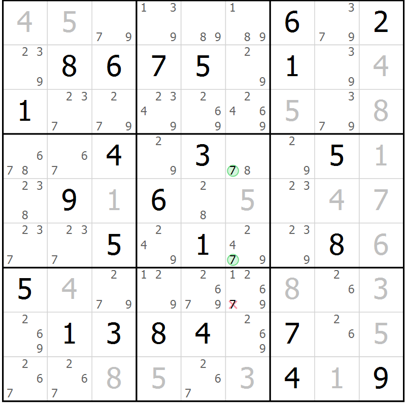 Position des candidats pour la solution de la Gr 66 page 69 du magazine de sudoku Maestro n° 085