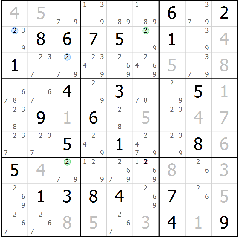 Position des candidats pour la solution de la Gr 66 page 69 du magazine de sudoku Maestro n° 085