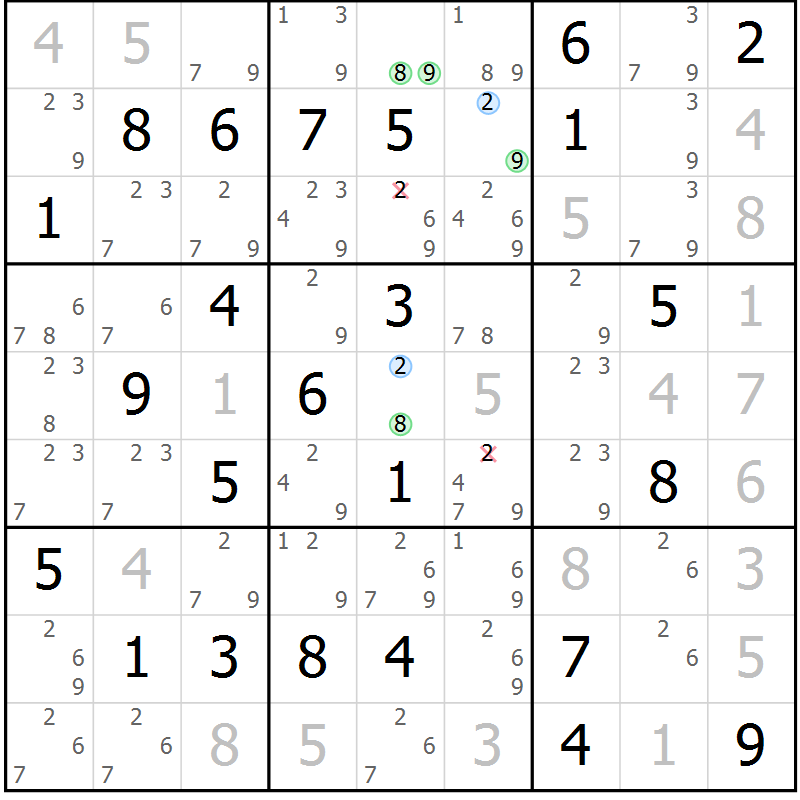Position des candidats pour la solution de la Gr 66 page 69 du magazine de sudoku Maestro n° 085