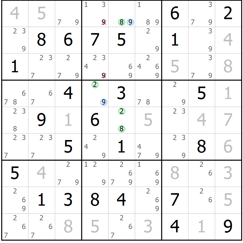 Position des candidats pour la solution de la Gr 66 page 69 du magazine de sudoku Maestro n° 085