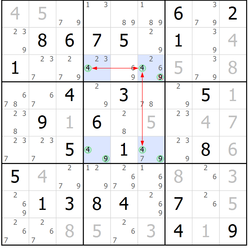 Position des candidats pour la solution de la Gr 66 page 69 du magazine de sudoku Maestro n° 085