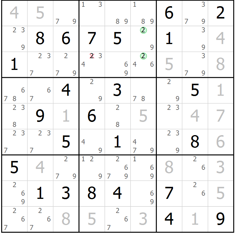 Position des candidats pour la solution de la Gr 66 page 69 du magazine de sudoku Maestro n° 085