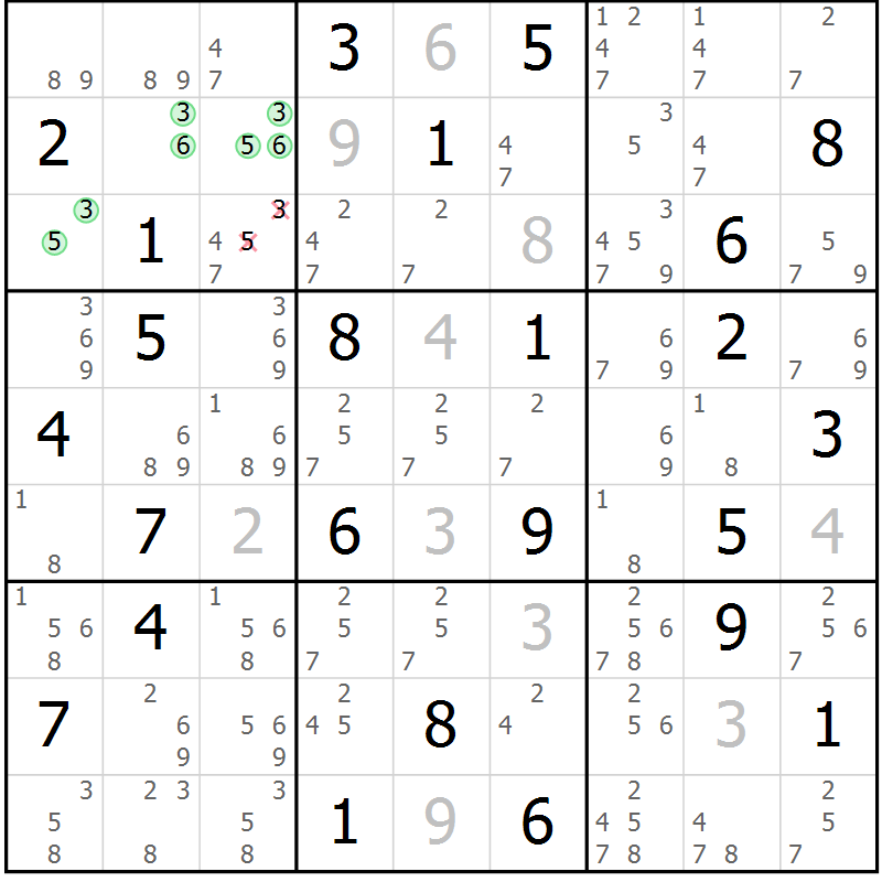 Position des candidats pour la solution de la Gr 67 page 70 du magazine de sudoku Maestro n° 085