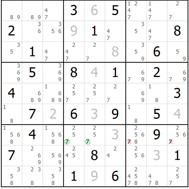 Position des candidats pour la solution de la Gr 67 page 70 du magazine de sudoku Maestro n° 085