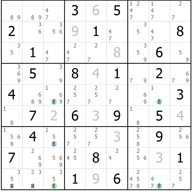 Position des candidats pour la solution de la Gr 67 page 70 du magazine de sudoku Maestro n° 085
