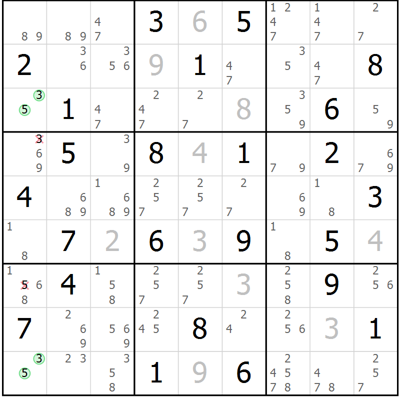 Position des candidats pour la solution de la Gr 67 page 70 du magazine de sudoku Maestro n° 085