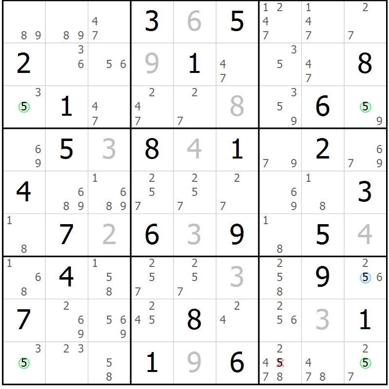 Position des candidats pour la solution de la Gr 67 page 70 du magazine de sudoku Maestro n° 085