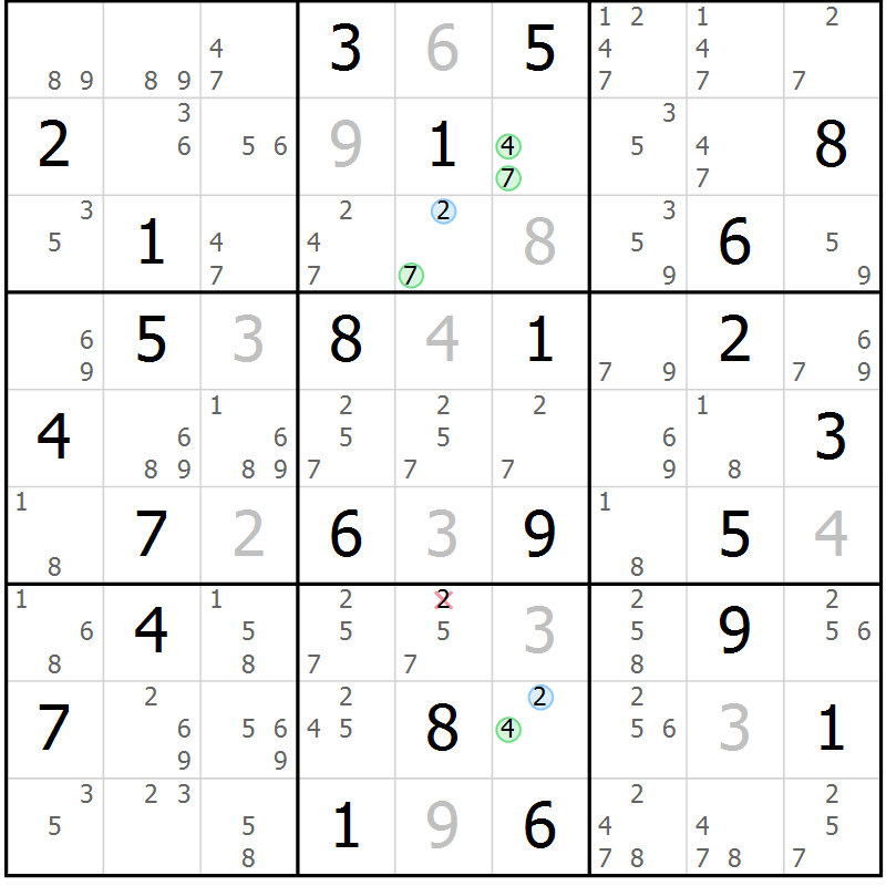 Position des candidats pour la solution de la Gr 67 page 70 du magazine de sudoku Maestro n° 085