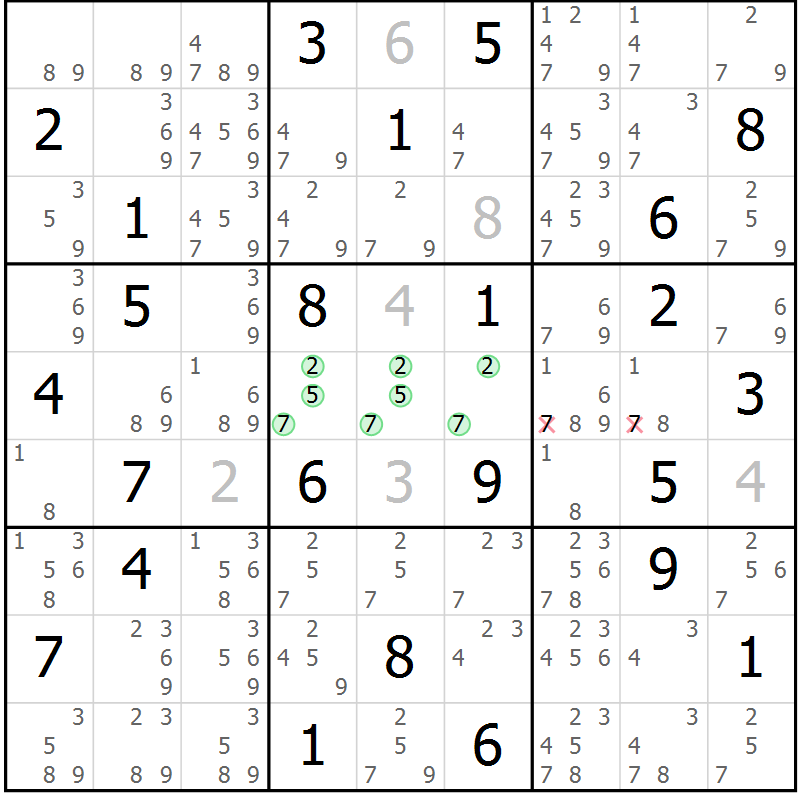 Position des candidats pour la solution de la Gr 67 page 70 du magazine de sudoku Maestro n° 085