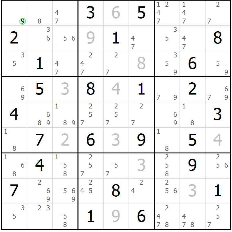 Position des candidats pour la solution de la Gr 67 page 70 du magazine de sudoku Maestro n° 085