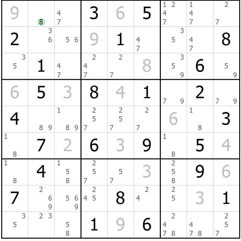 Position des candidats pour la solution de la Gr 67 page 70 du magazine de sudoku Maestro n° 085