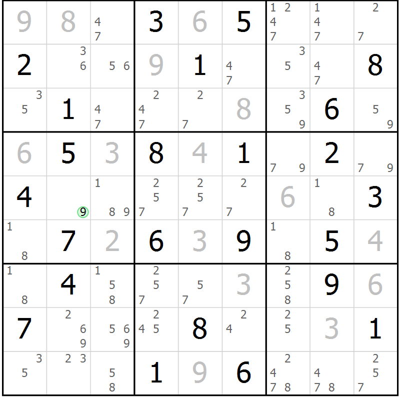 Position des candidats pour la solution de la Gr 67 page 70 du magazine de sudoku Maestro n° 085