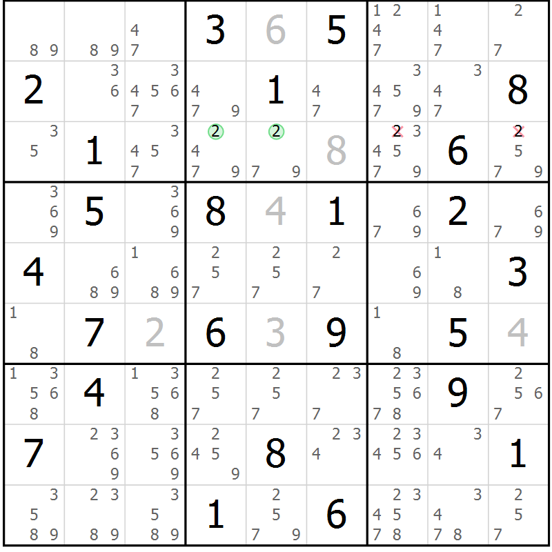 Position des candidats pour la solution de la Gr 67 page 70 du magazine de sudoku Maestro n° 085