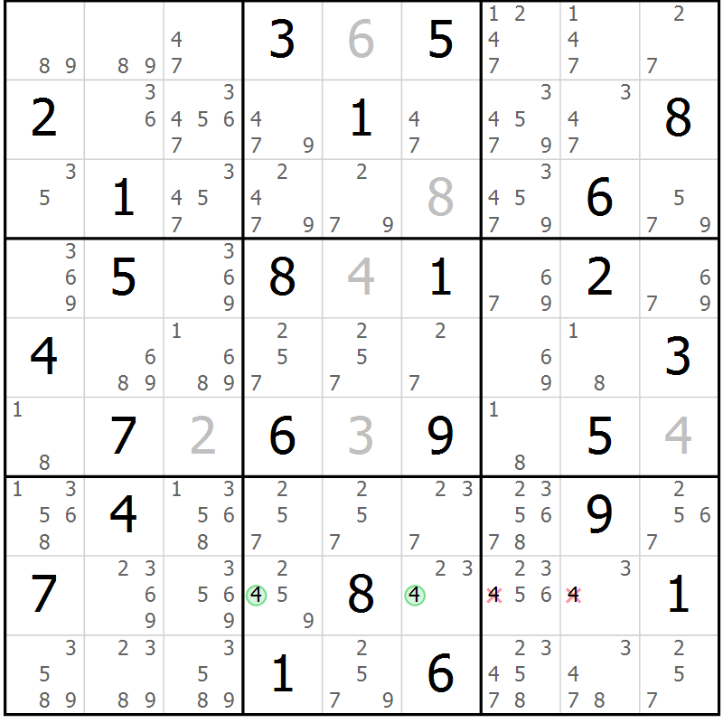 Position des candidats pour la solution de la Gr 67 page 70 du magazine de sudoku Maestro n° 085
