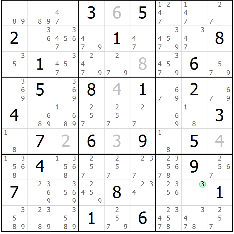 Position des candidats pour la solution de la Gr 67 page 70 du magazine de sudoku Maestro n° 085