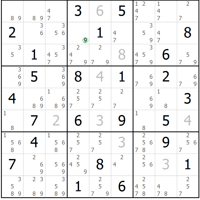 Position des candidats pour la solution de la Gr 67 page 70 du magazine de sudoku Maestro n° 085