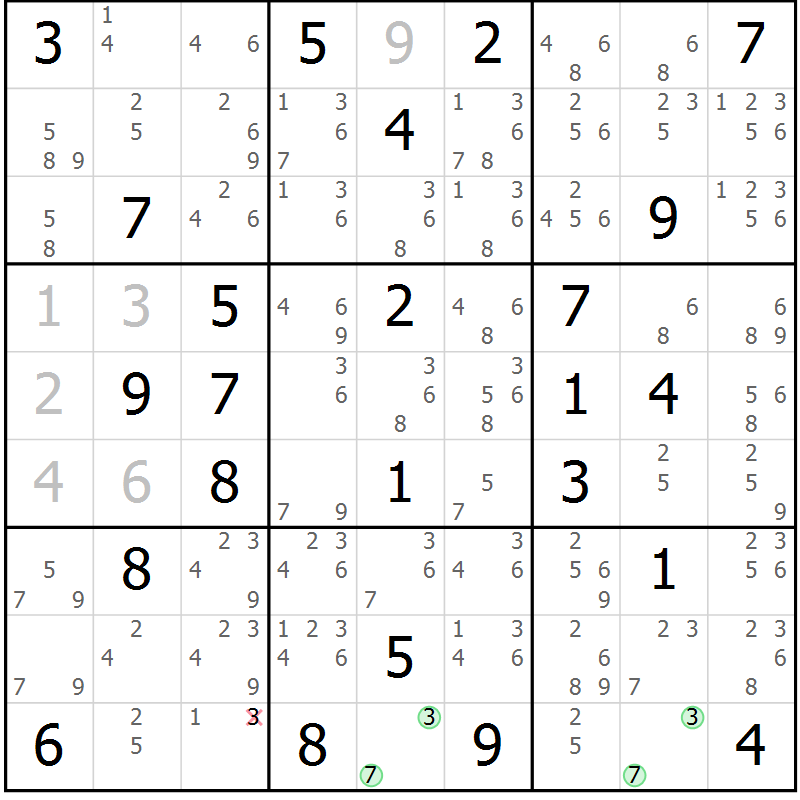 Position des candidats pour la solution de la Gr 68 page 71 du magazine de sudoku Maestro n° 085
