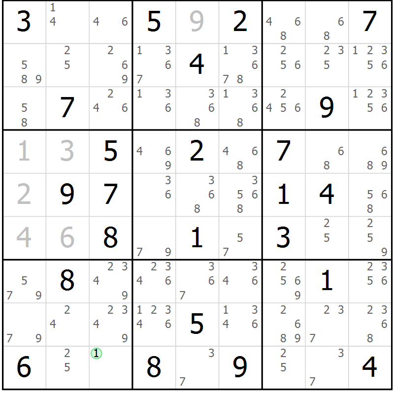 Position des candidats pour la solution de la Gr 68 page 71 du magazine de sudoku Maestro n° 085