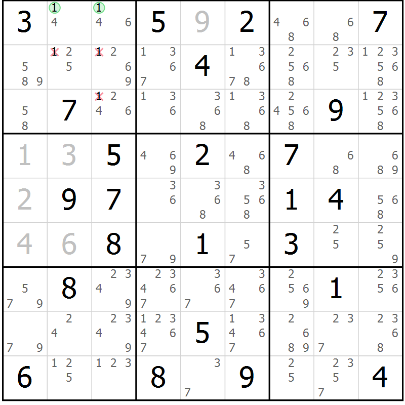Position des candidats pour la solution de la Gr 68 page 71 du magazine de sudoku Maestro n° 085