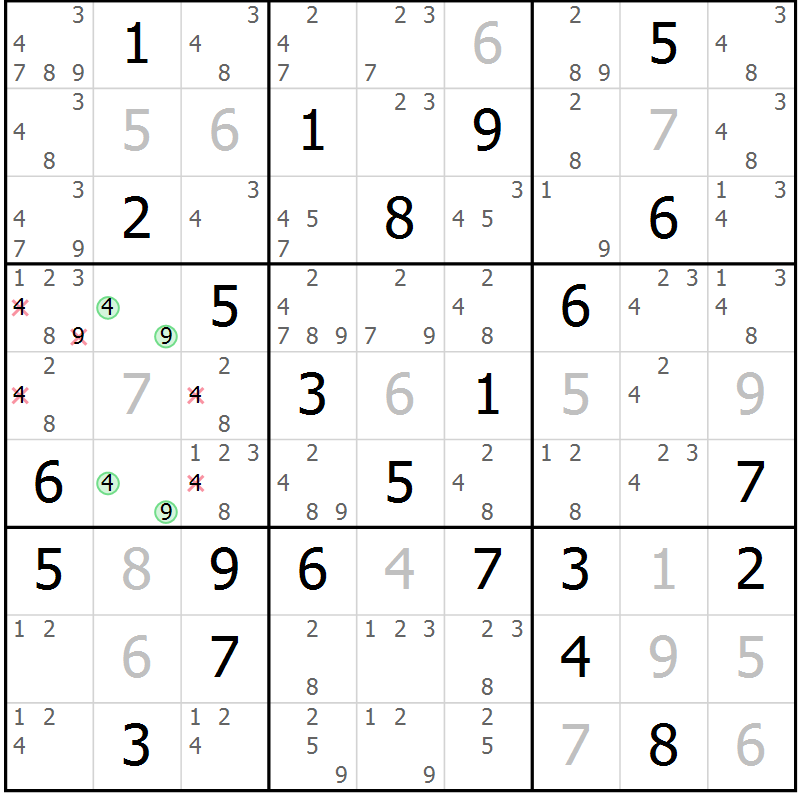 Position des candidats pour la solution de la Gr 69 page 72 du magazine de sudoku Maestro n° 085