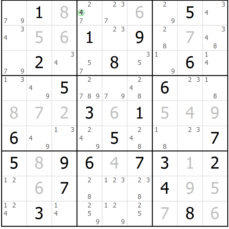 Position des candidats pour la solution de la Gr 69 page 72 du magazine de sudoku Maestro n° 085