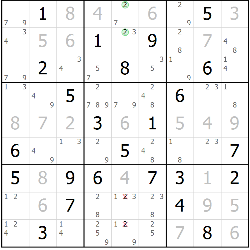 Position des candidats pour la solution de la Gr 69 page 72 du magazine de sudoku Maestro n° 085