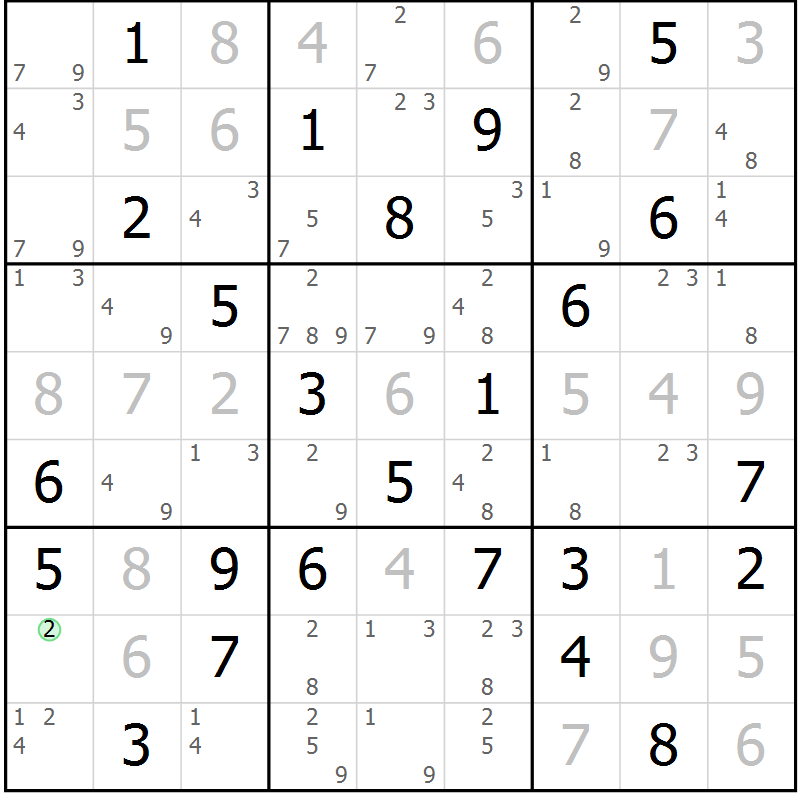 Position des candidats pour la solution de la Gr 69 page 72 du magazine de sudoku Maestro n° 085