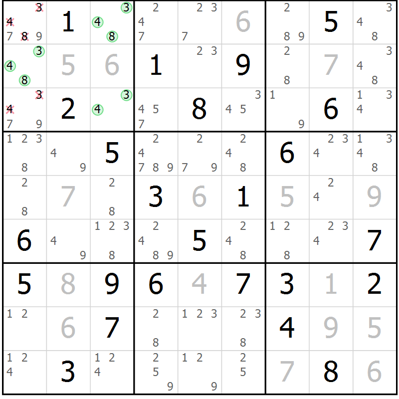 Position des candidats pour la solution de la Gr 69 page 72 du magazine de sudoku Maestro n° 085