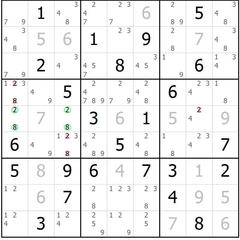 Position des candidats pour la solution de la Gr 69 page 72 du magazine de sudoku Maestro n° 085