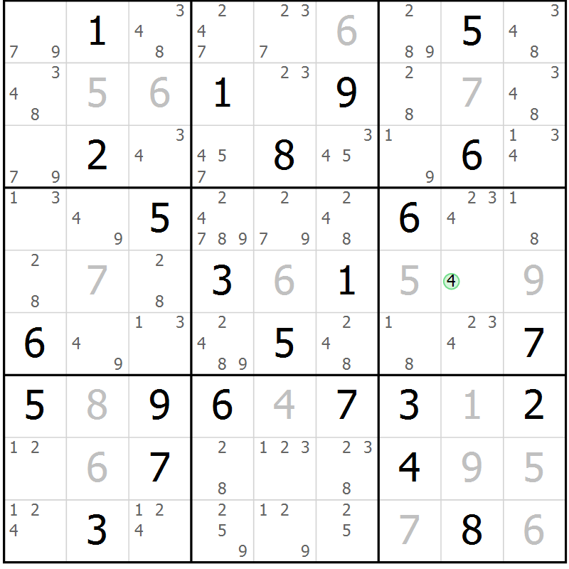 Position des candidats pour la solution de la Gr 69 page 72 du magazine de sudoku Maestro n° 085