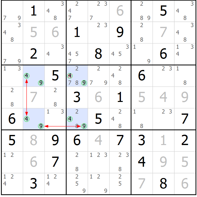 Position des candidats pour la solution de la Gr 69 page 72 du magazine de sudoku Maestro n° 085