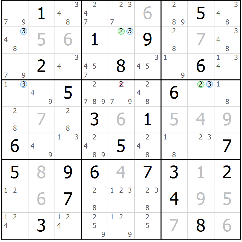 Position des candidats pour la solution de la Gr 69 page 72 du magazine de sudoku Maestro n° 085