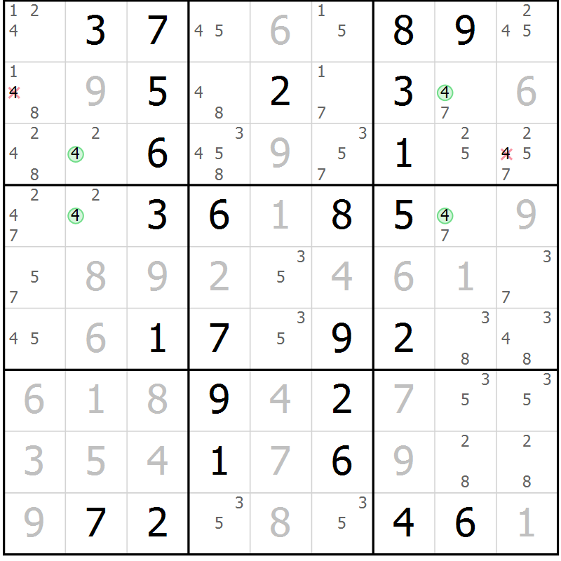 Position des candidats pour la solution de la Gr 7 page 10 du magazine de sudoku Maestro n° 085