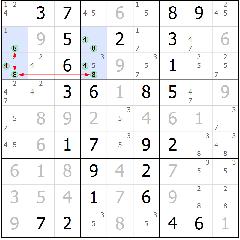 Position des candidats pour la solution de la Gr 7 page 10 du magazine de sudoku Maestro n° 085