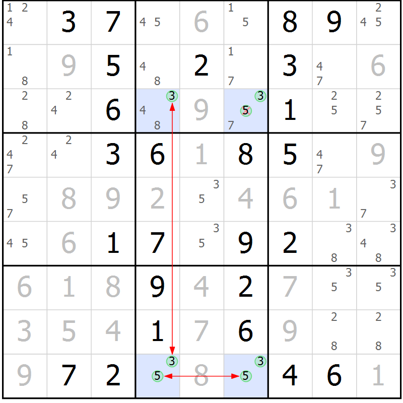 Position des candidats pour la solution de la Gr 7 page 10 du magazine de sudoku Maestro n° 085