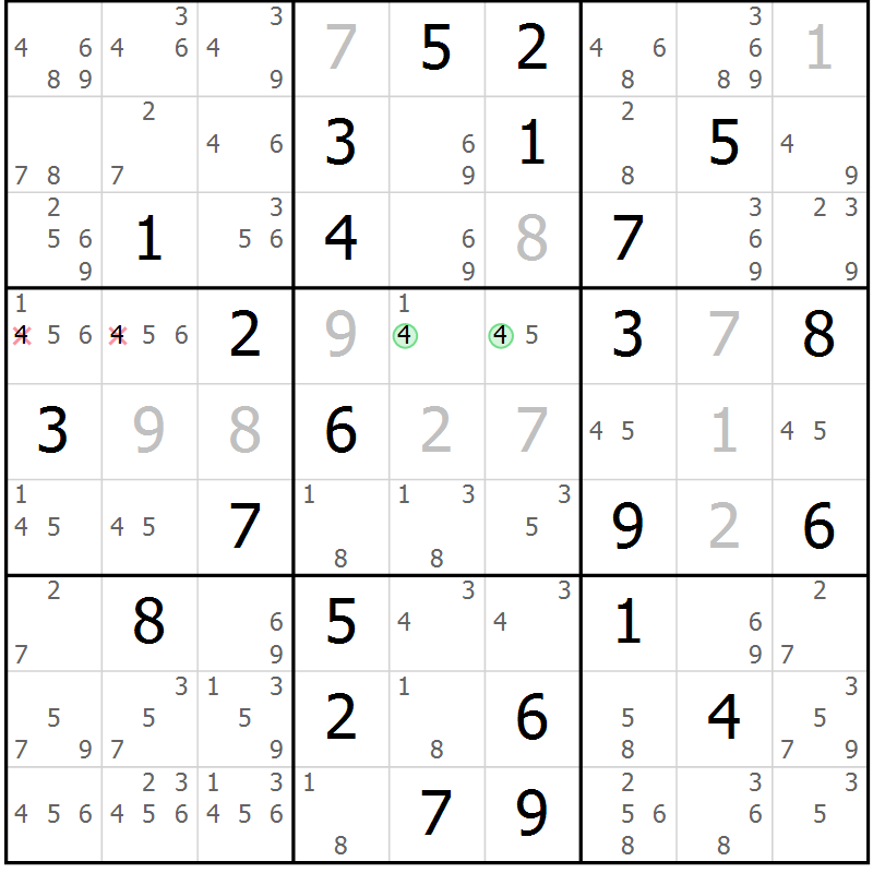 Position des candidats pour la solution de la Gr 70 page 73 du magazine de sudoku Maestro n° 085