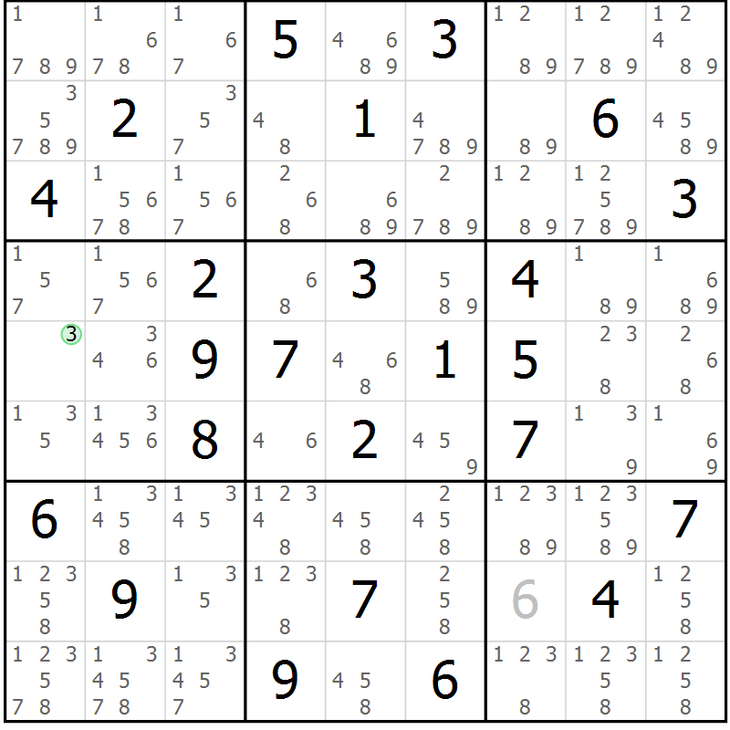 Position des candidats pour la solution de la Gr 71 page 74 du magazine de sudoku Maestro n° 085